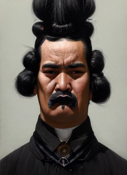 Image similar to portrait of a wide faced peruvian man with a crooked nose and a confident expression, 1 9 6 0 s, black clothes, goth, punk, brightly coloured hair, funk, intricate, elegant, highly detailed, digital painting, artstation, concept art, smooth, sharp focus, illustration, art by wlop, mars ravelo and greg rutkowski