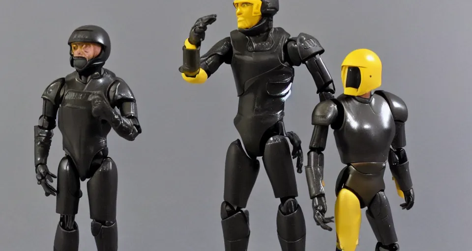 Image similar to 1980s Kenner Style Action Figure, 5 points of articulation, sci-fi, sleek helmet, full body, 4K, highly detailed