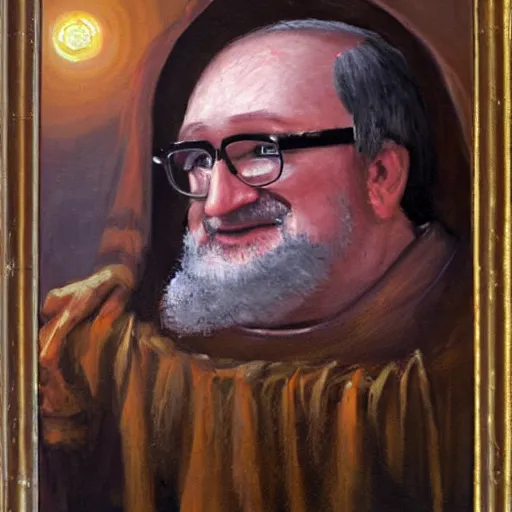 Image similar to gabe newell as god, old oil painting