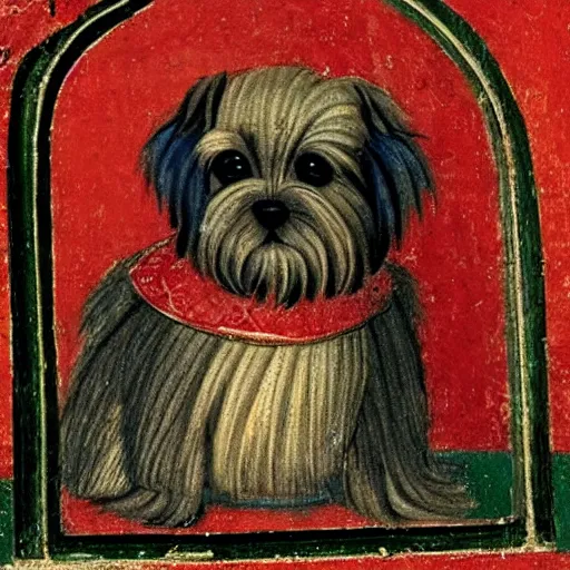 Image similar to medieval painting of a maltese dog as a lord
