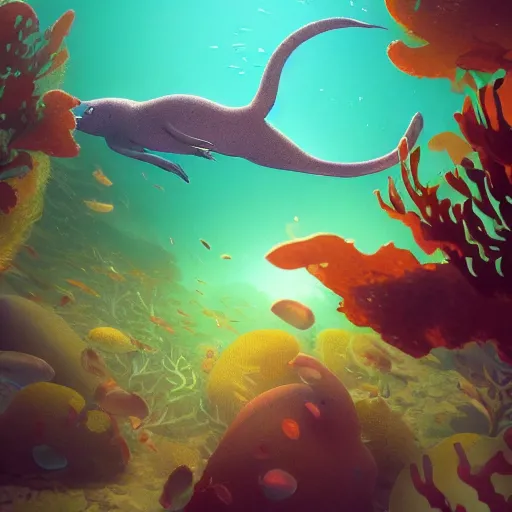 Prompt: a slender grey cat underwater swimming upwards. Digital illustration, very vibrant colors, soft lighting, adventurous, atmospheric lighting, 8K, octane render. By Makoto Shinkai, Stanley Artgerm Lau, WLOP, Rossdraws, James Jean, Andrei Riabovitchev, Marc Simonetti, krenz cushart, Sakimichan, warrior cats fan art D&D trending on ArtStation, digital art.