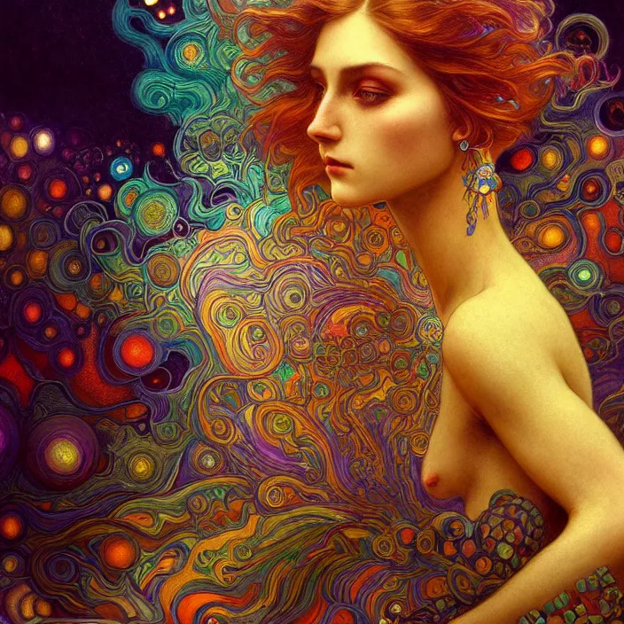 Image similar to extremely psychedelic quantum macro, DoF, LSD, diffuse lighting, fantasy, intricate, elegant, highly detailed, lifelike, photorealistic, digital painting, artstation, illustration, concept art, smooth, sharp focus, art by John Collier and Albert Aublet and Krenz Cushart and Artem Demura and Alphonse Mucha