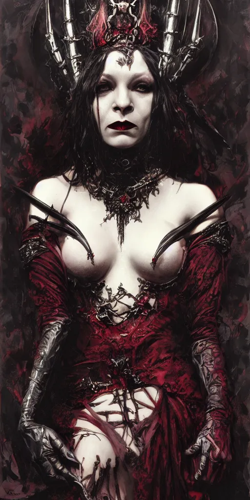 Prompt: of a supreme Lady Bathory, sinister, gothic, victorian, Portrait, extreme detail, luxury, elite, intricate, hypermaximalist, demonic, mythical, painted by craig mullins, 8K,