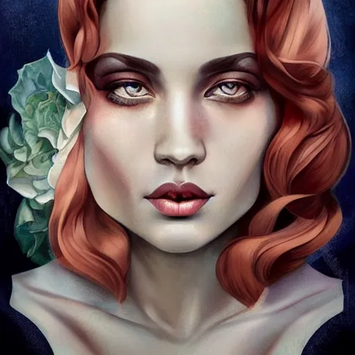 Image similar to an art nouveau, ( streamline moderne ), multi - racial portrait in the style of anna dittmann and charlie bowater and chanthara. very large, clear, expressive, and intelligent eyes. centered, ultrasharp focus, dramatic lighting, photorealistic digital matte painting, intricate symmetrical ultra detailed background.