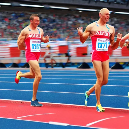 Image similar to astronauts running in a race in a stadium. olympic relay race.