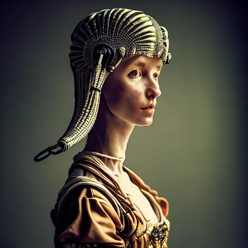 Prompt: Caravaggio style full body Photography of Highly detailed beautiful Woman with 1000 years detailed face and wearing detailed Ukrainian folk costume designed by Taras Shevchenko also wearing highly detailed retrofuturistic sci-fi Neural interface designed by Josan Gonzalez. Many details In style of Josan Gonzalez and Mike Winkelmann and andgreg rutkowski and alphonse muchaand and Caspar David Friedrich and Stephen Hickman and James Gurney and Hiromasa Ogura. Rendered in Blender and Octane Render volumetric natural light