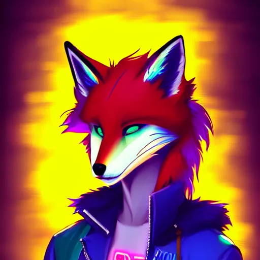 Image similar to beautiful furry digital art portrait commission of an androgynous furry anthro fox fursona wearing punk clothes in the streets of a cyberpunk city. neon signs. character design by charlie bowater, ross tran, artgerm, and makoto shinkai