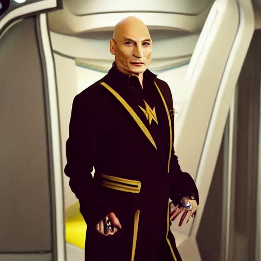 Image similar to johnny depp as captain jean luc picard of the starship enterprise