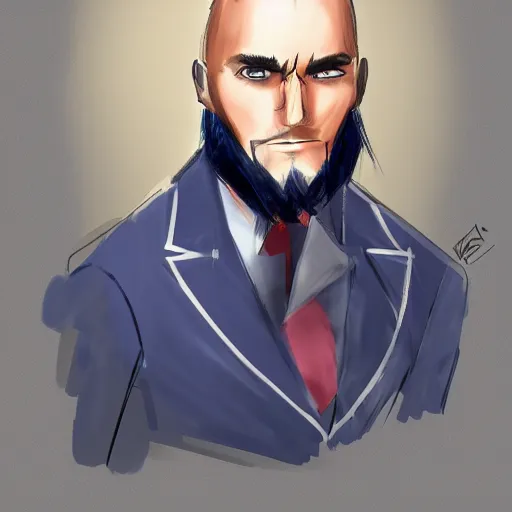 Prompt: concept art of a man with navy blue hair