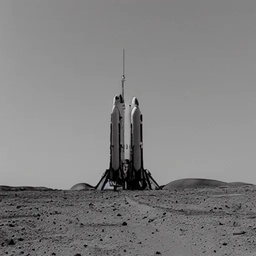 Image similar to black and white polaroids of a rocket taking off from mars