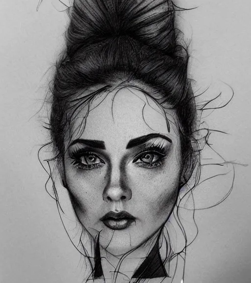 Image similar to beautiful mountain scenery with a beautiful woman face, amazing blend effect, tattoo design sketch, hyper - realistic, in the style of matteo pasqualin, amazing detail, black and white