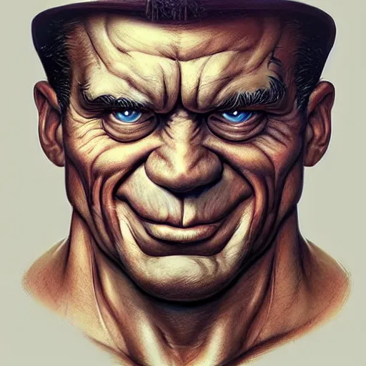 Image similar to a masterpiece portrait of popeye with huge biceps. very detailed eyes. intricate, elegant, highly detailed. trending on artstation, digital art, by stanley artgerm lau, wlop, rossdraws, james jean, andrei riabovitchev, marc simonetti, yoshitaka amano