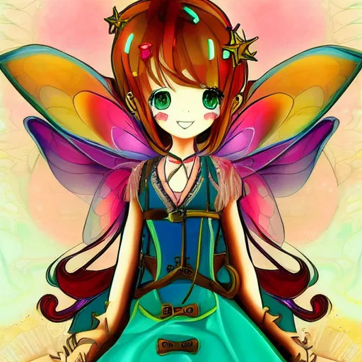 Image similar to Steam punk fairy, bright, sparkling, colourful, Anime Art Style