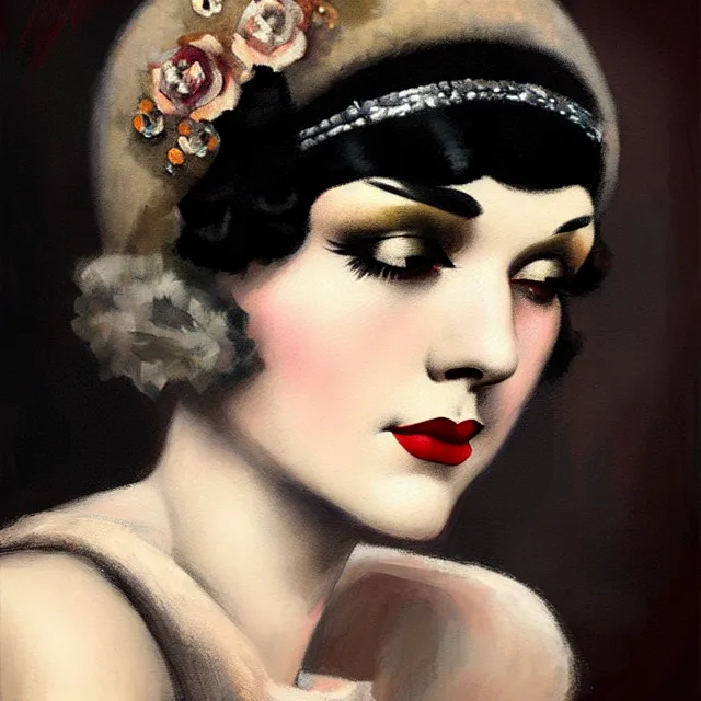 Image similar to 1 9 2 0 s woman in a flapper portrait, atmospheric lighting, painted, intricate, ultra detailed by frank frazetta, leesha hannigan, thierry doizon, kai carpenter, well composed, best on artstation, cgsociety, epic, stunning, gorgeous, intricate detail, wow, masterpiece