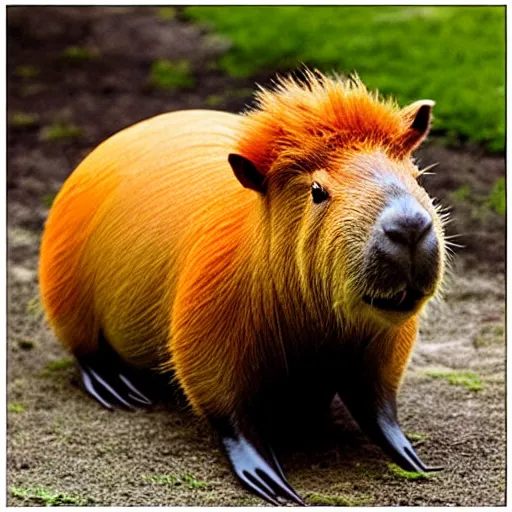 Prompt: A capybara with orange on head