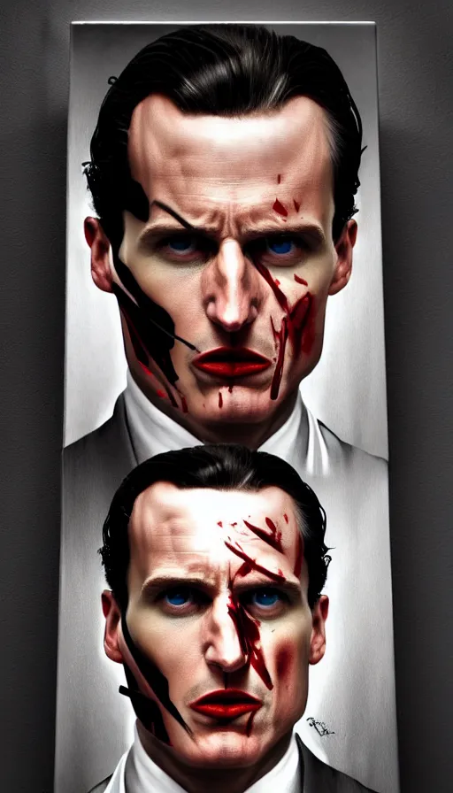 Image similar to american psycho, painting by emanuele dascanio and robin eley