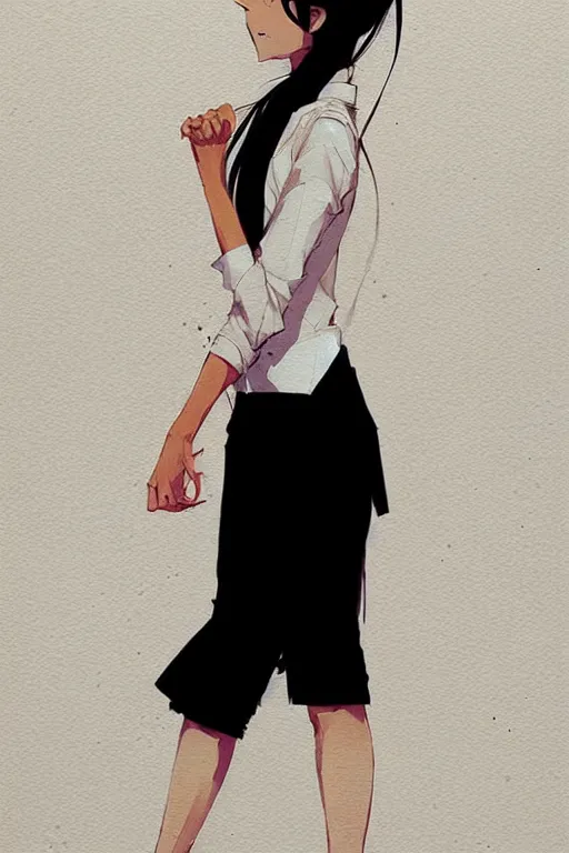 Image similar to a ultradetailed full body portrait of a woman dressed in a white shirt with a tie, by conrad roset, greg rutkowski and makoto shinkai trending on artstation