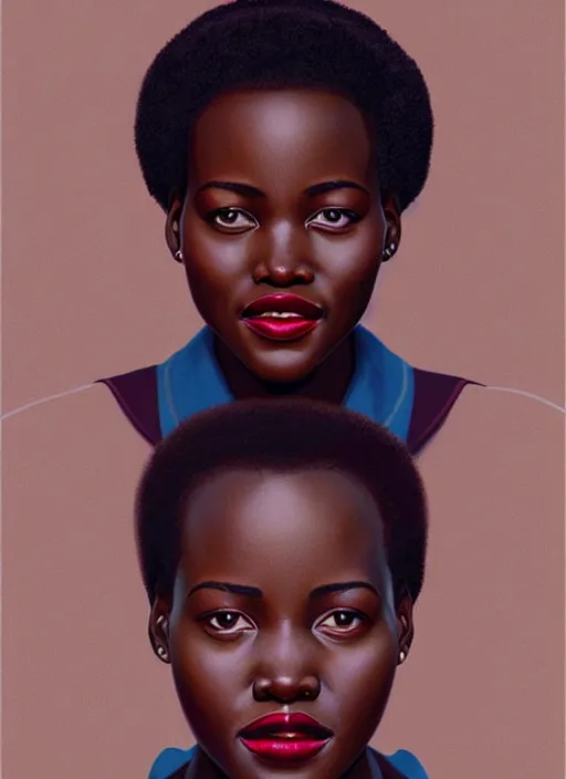 Image similar to twin peaks movie poster art, portrait of lupita nyong'o, from scene from twin peaks, clean, simple illustration, nostalgic, domestic, highly detailed, digital painting, artstation, concept art, smooth, sharp focus, illustration, artgerm, donato giancola, joseph christian leyendecker, wlop