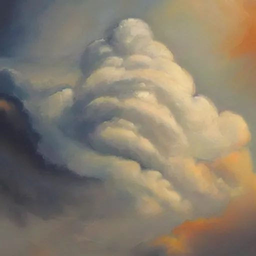 Prompt: clouds in the shape of a stern old man's face in a stormy sky. Beautiful fantasy oil painting