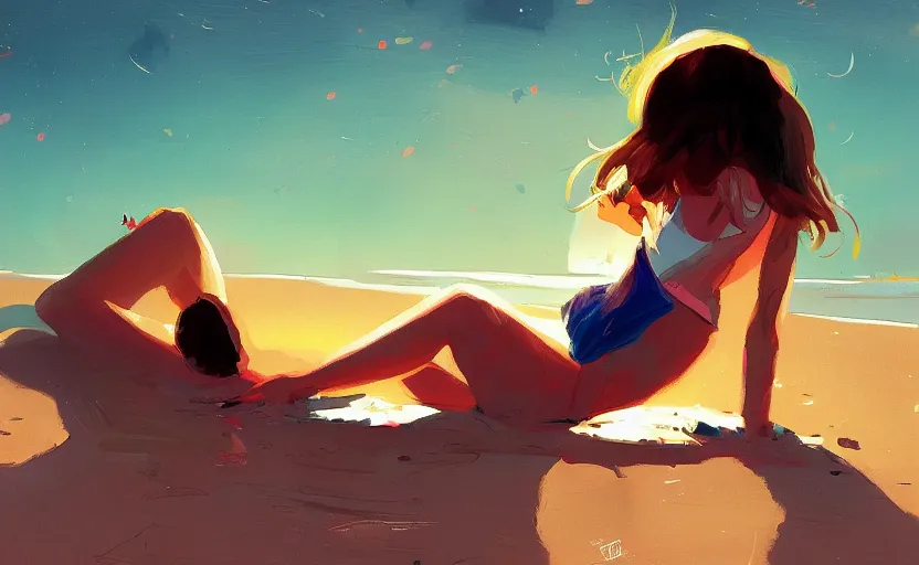 Image similar to a night at the beach when you were young by Atey Ghailan and Michael Garmash