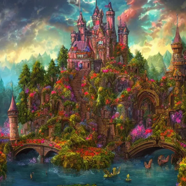 Image similar to infinitely detailed scenery art expanding fantasy dream art candy world with a castle made out of candy detailed scenery artwork, candy scenery artwork scenery artstation!! scenery pixiv!!