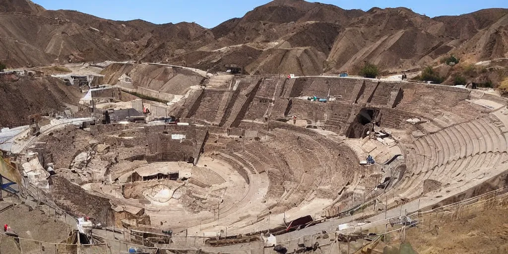 Prompt: mining tailing as coliseum in the city of chuquicamata