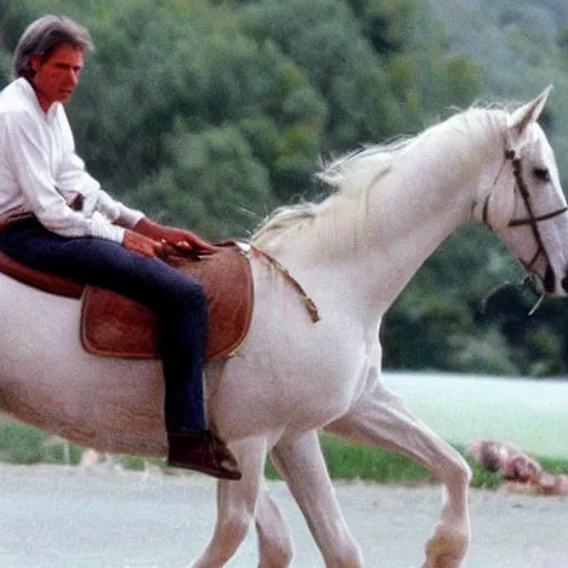 Image similar to harrison ford riding a white stallion