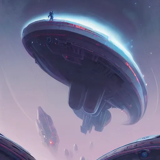 Image similar to professional ominous concept art of a sci - fi space ship touching down at a space station by artgerm and greg rutkowski. an intricate, elegant, highly detailed digital painting, concept art, smooth, sharp focus, illustration, in the style of simon stalenhag wayne barlowe, igor kieryluk.