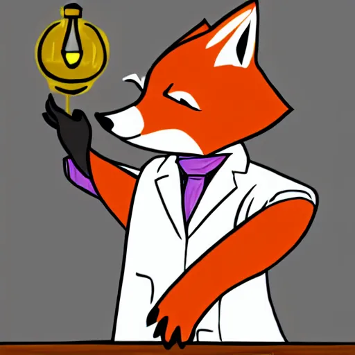 Prompt: stern looking fox in a lab coat, casting a magic spell, furaffinity