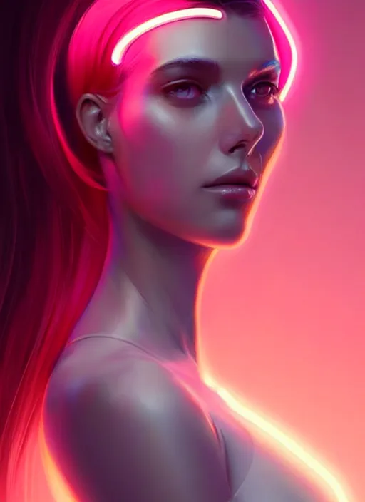 Image similar to portrait of modern female humanoid, transparent body hugging clothes, very futuristic, elegant, cyber neon lights, highly detailed, digital photography, trending in artstation, trending in pinterest, glamor pose, concept art, smooth, sharp focus, art by artgerm and greg rutkowski