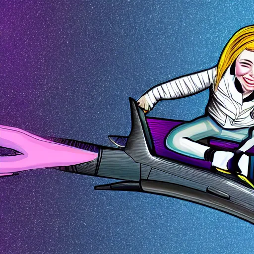 Image similar to caricature of billie eilish riding on a spaceship 4k