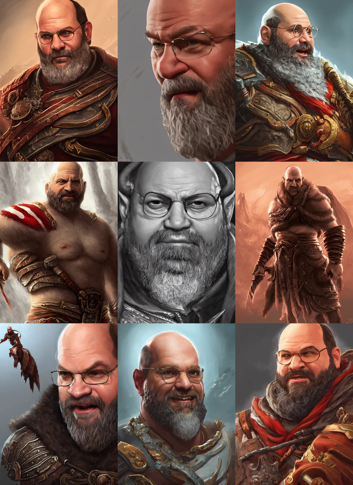 Prompt: a highly detailed illustration of george costanza in god of war, jason alexander, intricate, elegant, highly detailed, centered, digital painting, artstation, concept art, smooth, sharp focus, league of legends concept art, wlop