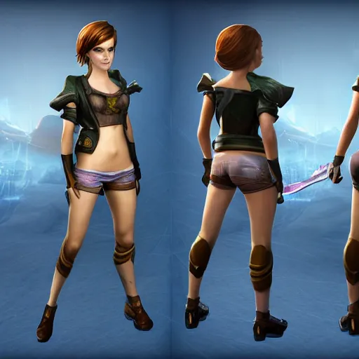 Prompt: Emma Watson in League of Legends. Legendary Skin. 3D Render.