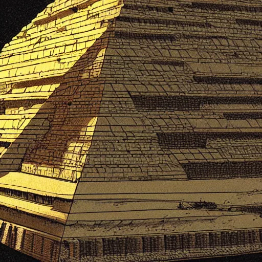 Image similar to pyramid ziggurat built around atop a gigantic turtle tortoise highly detailed concept art schematic golden hour Laurie Greasley