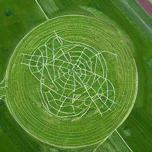 Prompt: spooky crop circles seen from a helicopter