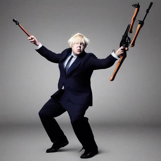 Image similar to boris johnson wielding various weapons