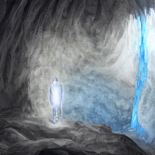 Image similar to in the cave moments before disaster, digital art, eerie