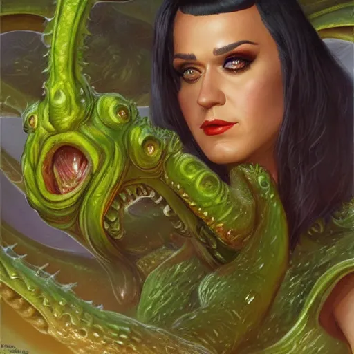 Prompt: Katy Perry as Cthulhu, closeup character art by Donato Giancola, Craig Mullins, digital art, trending on artstation