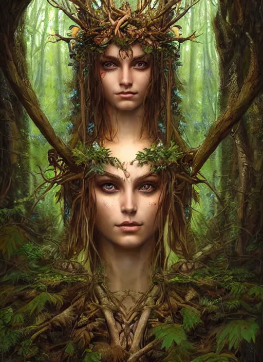 Prompt: digital _ painting _ goddess of the forest _ in the forest _ filipe _ poles _ and _ justin _ gerard _ symmetrical _ wonderful eyes _ fantasy _ very _ detailed _ realistic _ complex _ clear focus