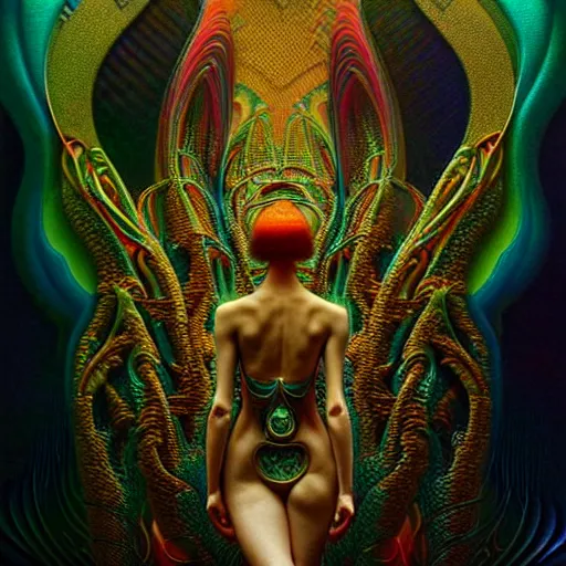 Image similar to extremely psychedelic beautiful brutalist organisms infected by night. intricate, elegant, highly detailed, extremely lifelike photorealistic digital painting, artstation. steichen, gaston bussiere, tom bagshaw, brutalist cyberpunk alphonse mucha. elegant minimalism. anatomically correct. sharp focus. gold with white accents. surreal lush cosmic hallucination