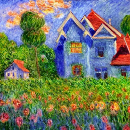 Prompt: monster house movie painted by monet