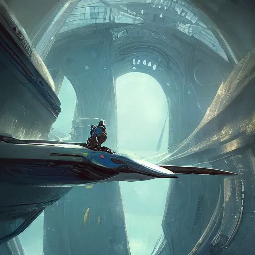 Image similar to floating pilot inside a spaceship bridge, fullbody, fantasy, intricate, elegant, highly detailed, digital painting, artstation, longspear, concept art, smooth, sharp focus, illustration, art by greg rutkowski and justin gerard