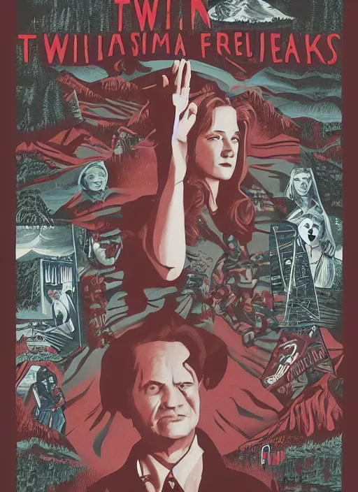 Image similar to twin peaks movie poster art by mike koelsch