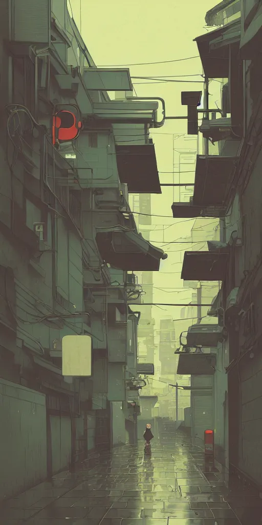 Image similar to tokyo alleyway, rainy day, scooter, by cory loftis, makoto shinkai, hasui kawase, james gilleard, beautiful, serene, peaceful, lonely, golden curve composition