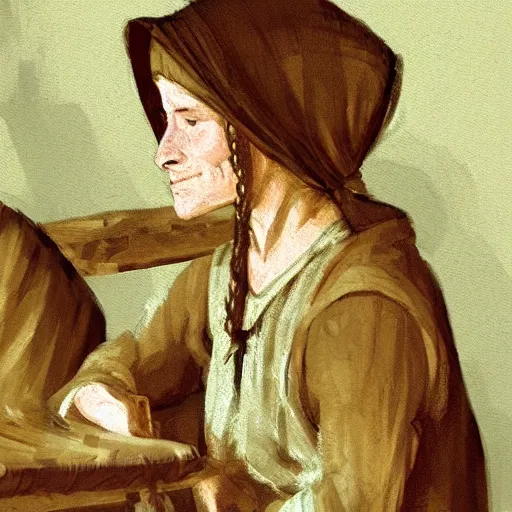 Image similar to peasant woman in medieval tavern, trending on artstation