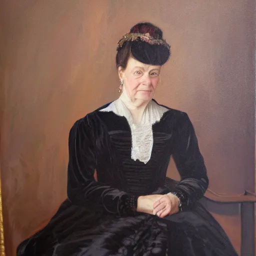 Prompt: portrait of a victorian lady in a black velvet dress, oil, realism, large strokes of paint