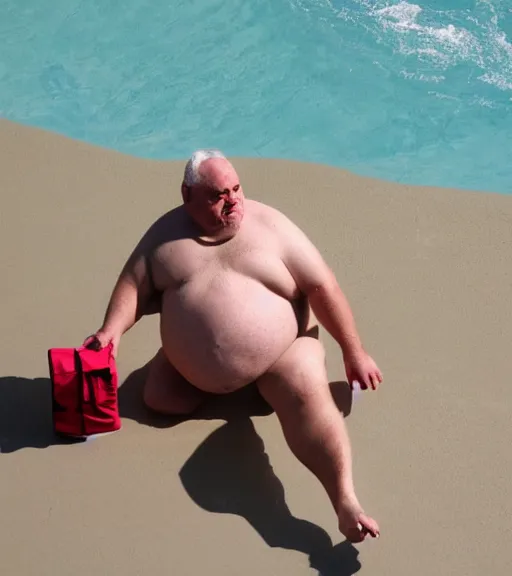 Image similar to old fat man in swimsuit, belly, spyshot