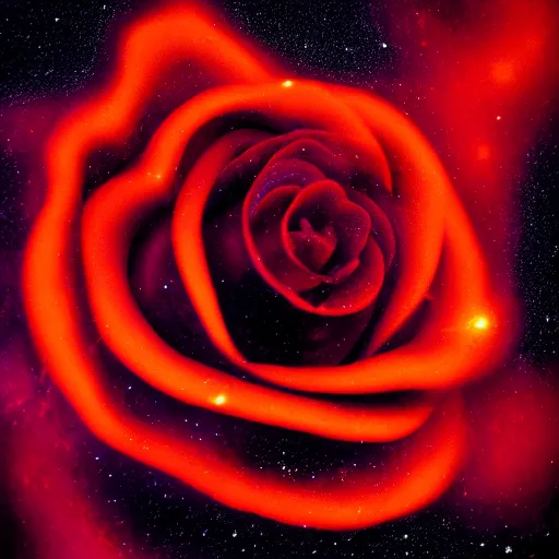 Image similar to award - winning macro of a beautiful radiant black rose made of molten magma and nebulae on black background by harold davis, georgia o'keeffe and harold feinstein, highly detailed, hyper - realistic, inner glow, trending on deviantart, artstation and flickr, nasa space photography, national geographic