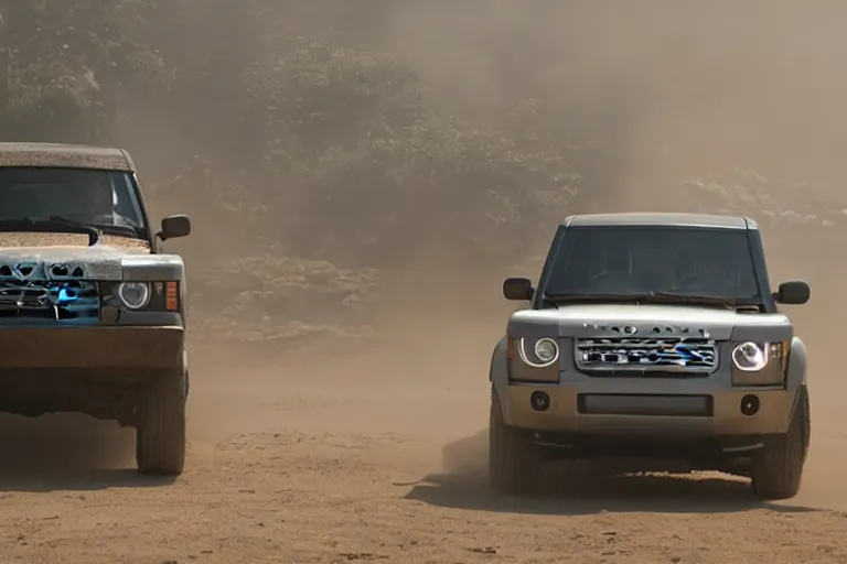 Prompt: A cinematic film still of a Land Rover in the movie Blade Runner: 2049.