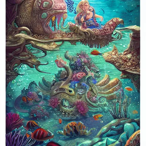 Prompt: underwater scene, d & d style, trending on artstation, colorful, intricate, highly detailed art by aurore folny and ilse gort and yugin maffioli